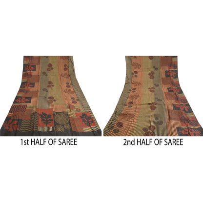 Sanskriti Vintage Indian Sarees 100% Pure Silk Printed Sari Craft 5 Yard Sustainable Fabric