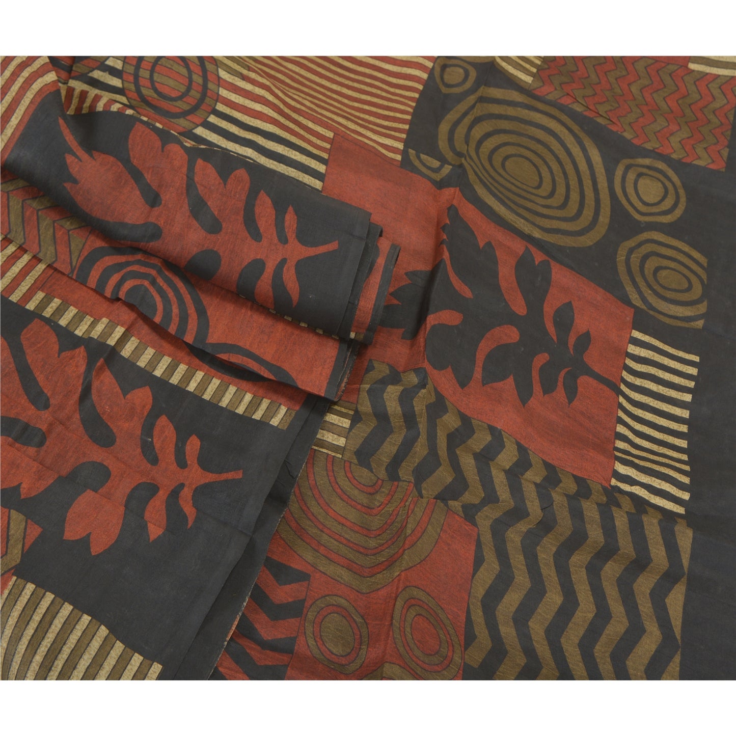 Sanskriti Vintage Indian Sarees 100% Pure Silk Printed Sari Craft 5 Yard Sustainable Fabric