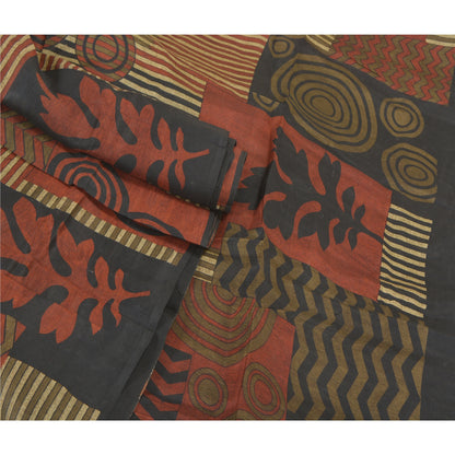 Sanskriti Vintage Indian Sarees 100% Pure Silk Printed Sari Craft 5 Yard Sustainable Fabric