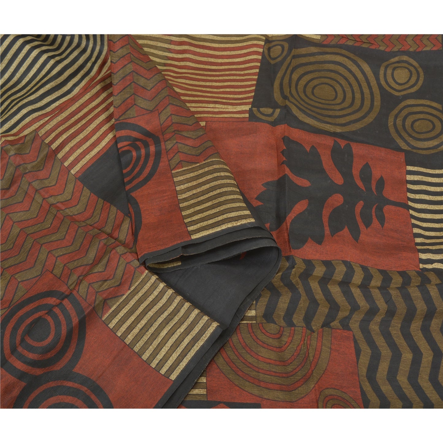 Sanskriti Vintage Indian Sarees 100% Pure Silk Printed Sari Craft 5 Yard Sustainable Fabric