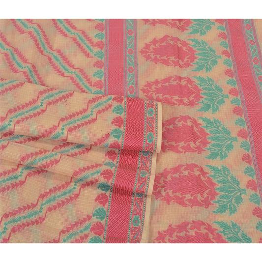 Sanskriti Vintage Peach Sarees Blend Silk Peach Woven Kota Doria Sari Sustainable Fabric