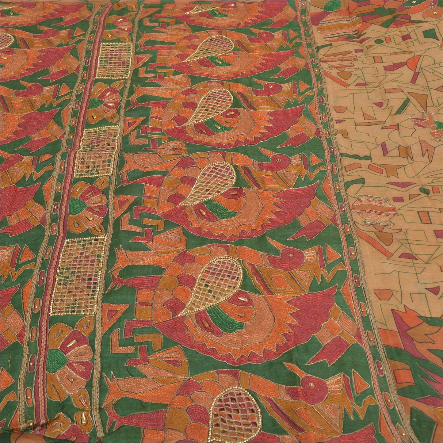 Sanskriti Vintage Indian Sarees 100% Pure Silk Hand Beaded Premium Sari Sustainable Fabric