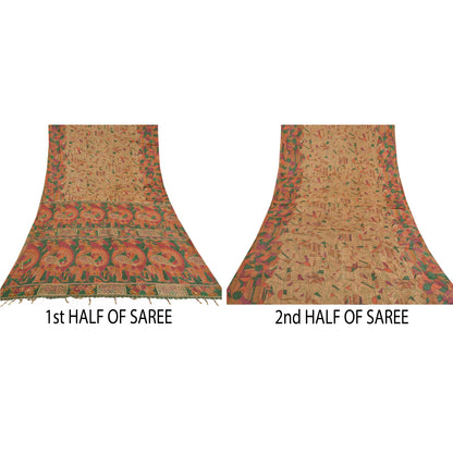 Sanskriti Vintage Indian Sarees 100% Pure Silk Hand Beaded Premium Sari Sustainable Fabric