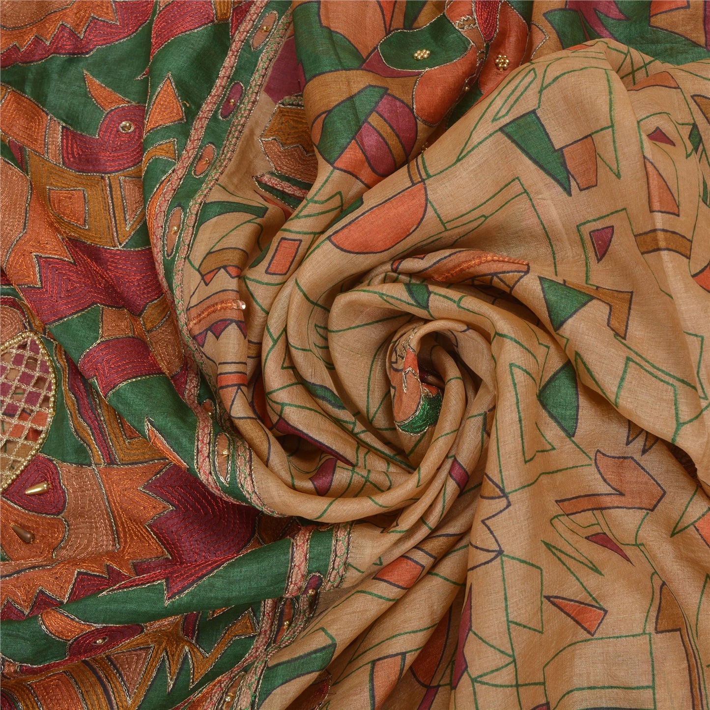 Sanskriti Vintage Indian Sarees 100% Pure Silk Hand Beaded Premium Sari Sustainable Fabric