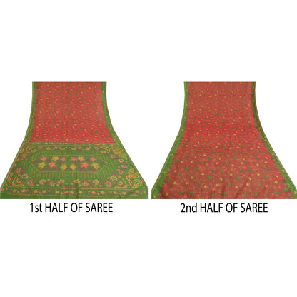 Sanskriti Vintage Dark Red Sarees Art Silk Hand Beaded Premium Sari Craft Sustainable Fabric