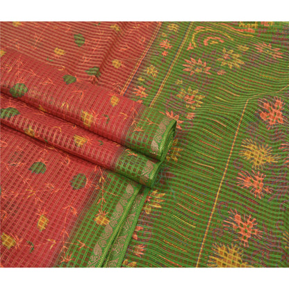 Sanskriti Vintage Dark Red Sarees Art Silk Hand Beaded Premium Sari Craft Sustainable Fabric
