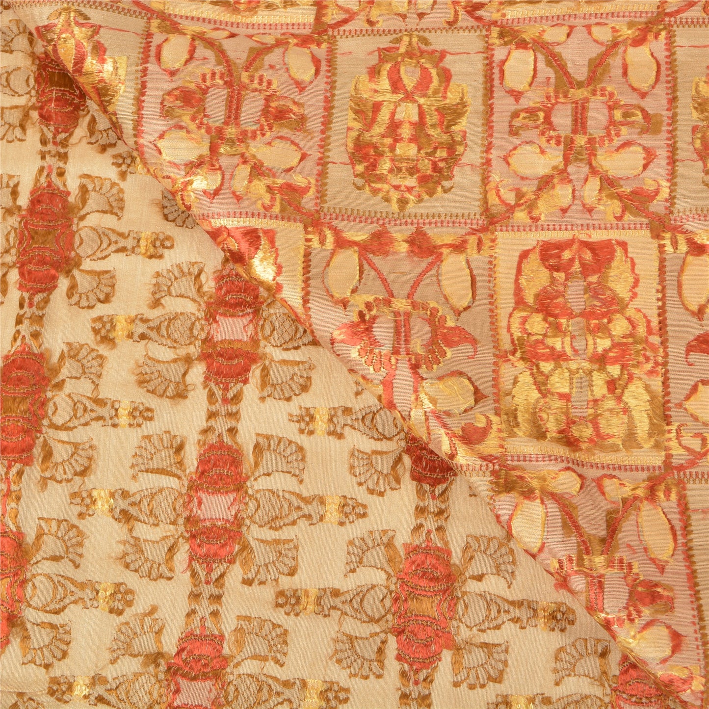 Sanskriti Vintage Cream Sarees 100% Pure Silk Woven Premium Sari Craft Sustainable Fabric