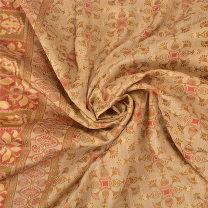 Sanskriti Vintage Cream Sarees 100% Pure Silk Woven Premium Sari Craft Sustainable Fabric