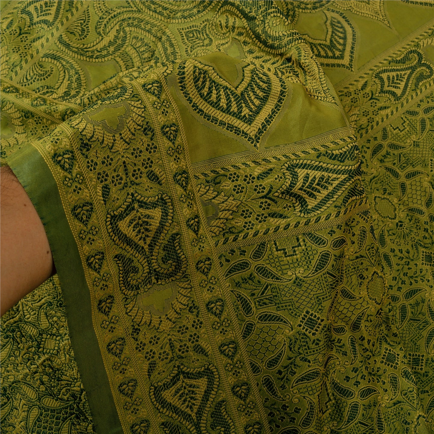 Sanskriti Vintage Green Sarees Art Silk Woven Premium Sari Craft 5 Yard Sustainable Fabric