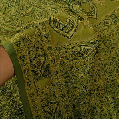 Sanskriti Vintage Green Sarees Art Silk Woven Premium Sari Craft 5 Yard Sustainable Fabric