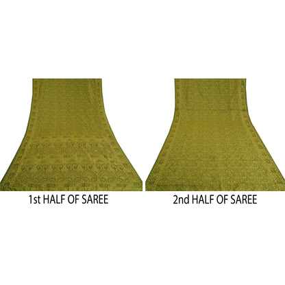 Sanskriti Vintage Green Sarees Art Silk Woven Premium Sari Craft 5 Yard Sustainable Fabric