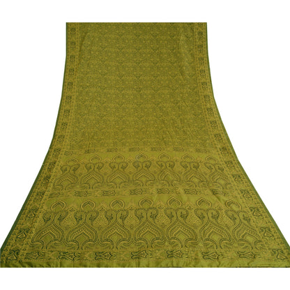 Sanskriti Vintage Green Sarees Art Silk Woven Premium Sari Craft 5 Yard Sustainable Fabric