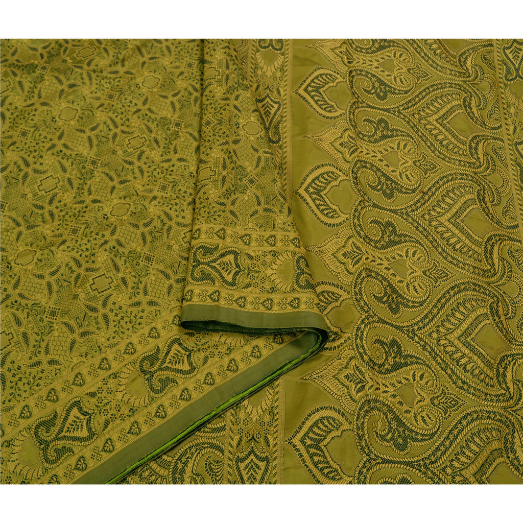 Sanskriti Vintage Green Sarees Art Silk Woven Premium Sari Craft 5 Yard Sustainable Fabric