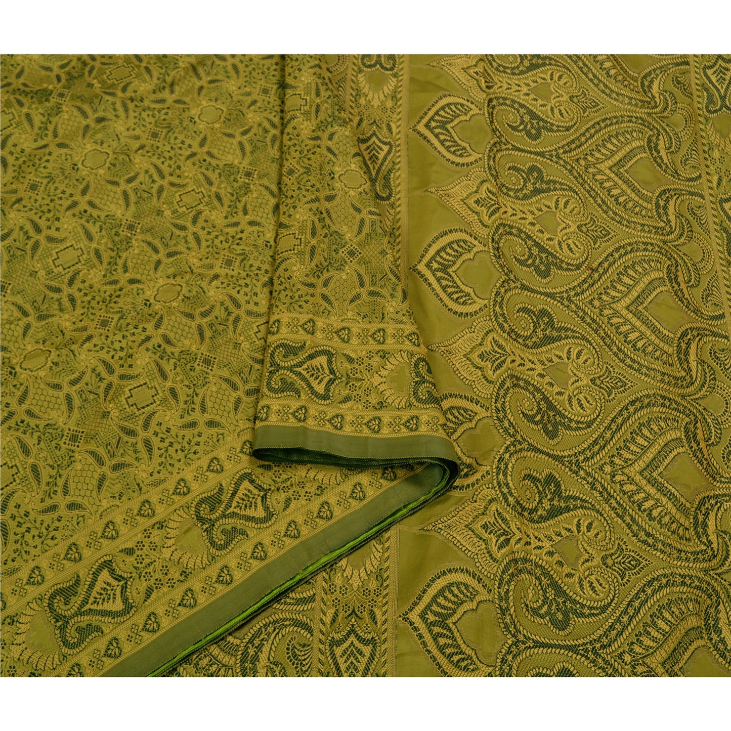 Sanskriti Vintage Green Sarees Art Silk Woven Premium Sari Craft 5 Yard Sustainable Fabric