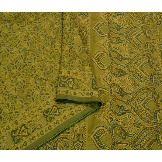 Sanskriti Vintage Green Sarees Art Silk Woven Premium Sari Craft 5 Yard Sustainable Fabric