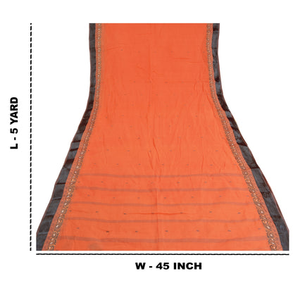 Sanskriti Vintage Peach Sarees 100% Pure Cotton Hand-Woven Tant Sari Sustainable Fabric