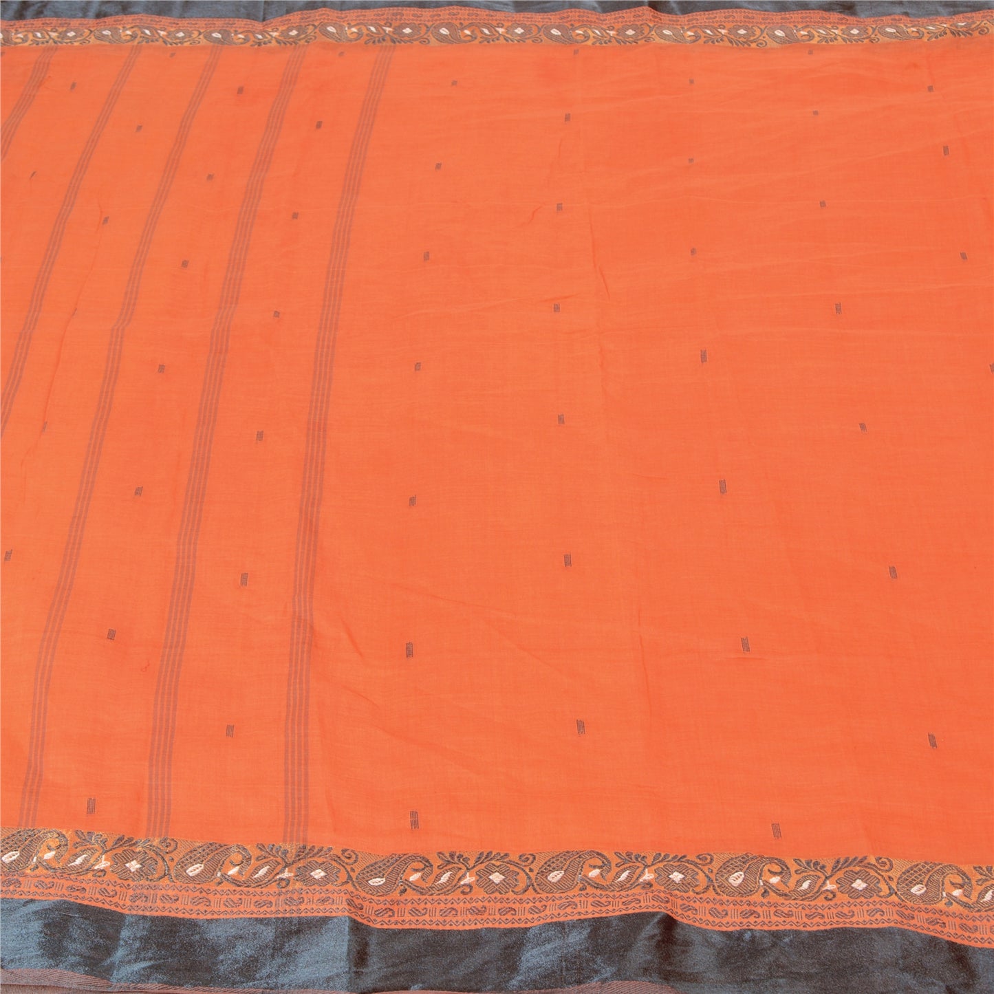 Sanskriti Vintage Peach Sarees 100% Pure Cotton Hand-Woven Tant Sari Sustainable Fabric