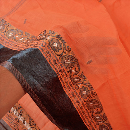 Sanskriti Vintage Peach Sarees 100% Pure Cotton Hand-Woven Tant Sari Sustainable Fabric