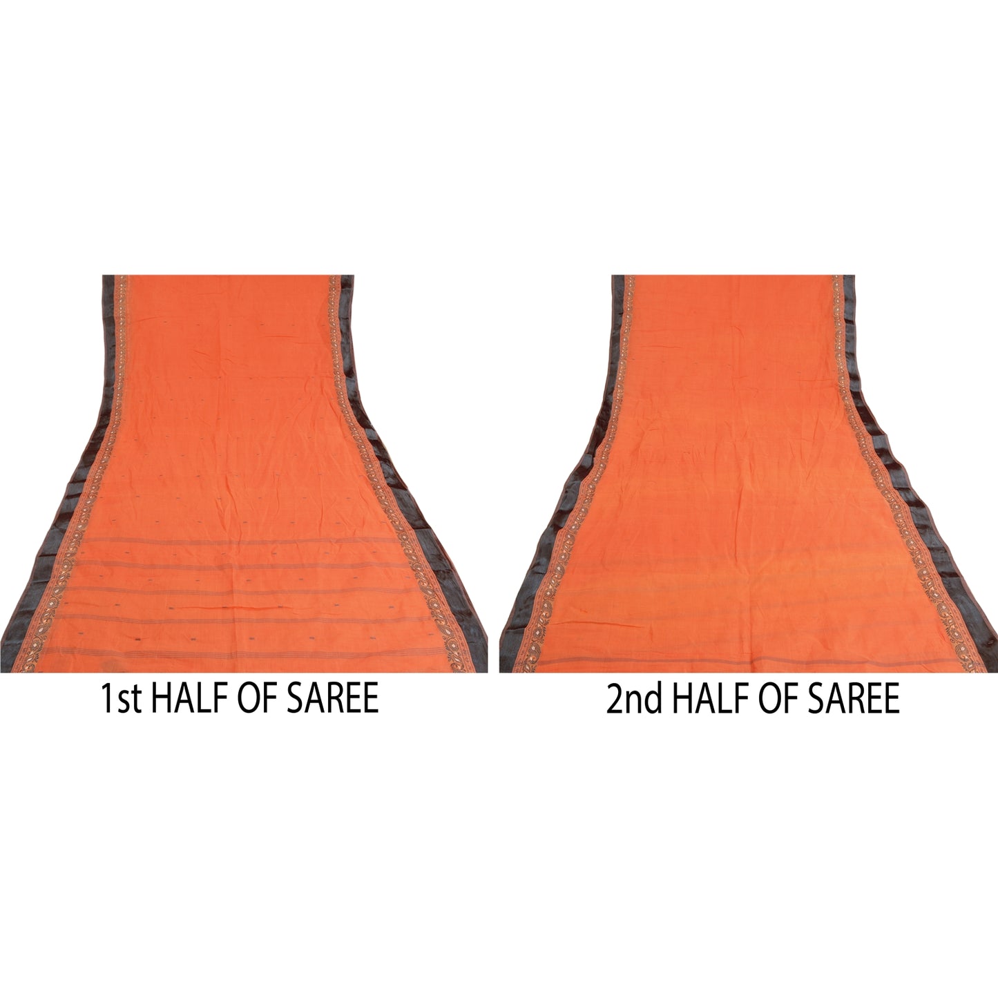 Sanskriti Vintage Peach Sarees 100% Pure Cotton Hand-Woven Tant Sari Sustainable Fabric