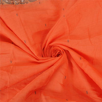 Sanskriti Vintage Peach Sarees 100% Pure Cotton Hand-Woven Tant Sari Sustainable Fabric