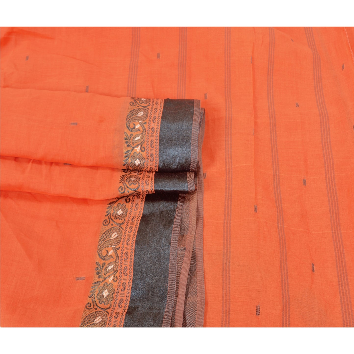 Sanskriti Vintage Peach Sarees 100% Pure Cotton Hand-Woven Tant Sari Sustainable Fabric