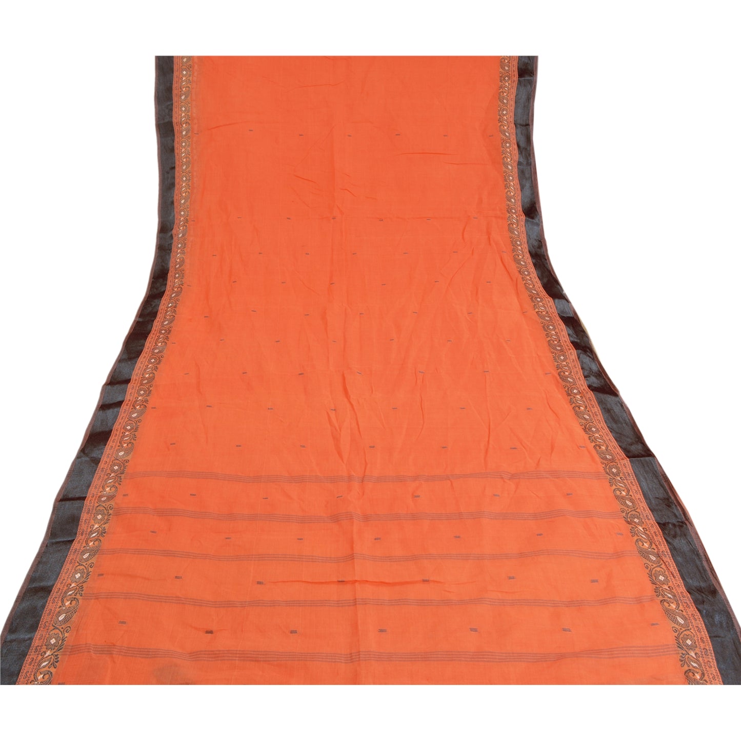 Sanskriti Vintage Peach Sarees 100% Pure Cotton Hand-Woven Tant Sari Sustainable Fabric