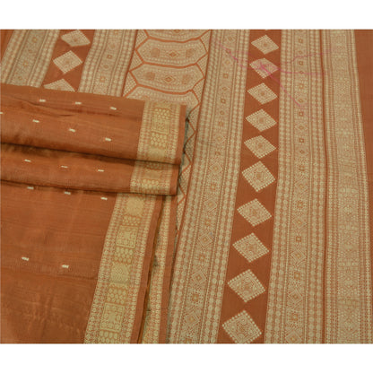 Sanskriti Vintage Brown Sarees 100% Pure Silk Woven Premium Sari Sustainable Fabric