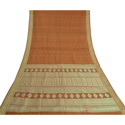 Sanskriti Vintage Brown Sarees 100% Pure Silk Woven Premium Sari Sustainable Fabric