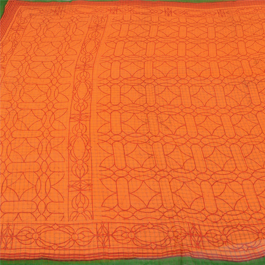 Sanskriti Vintage Orange Sarees Pure Cotton Printed Woven Kota Doria Sari Sustainable Fabric