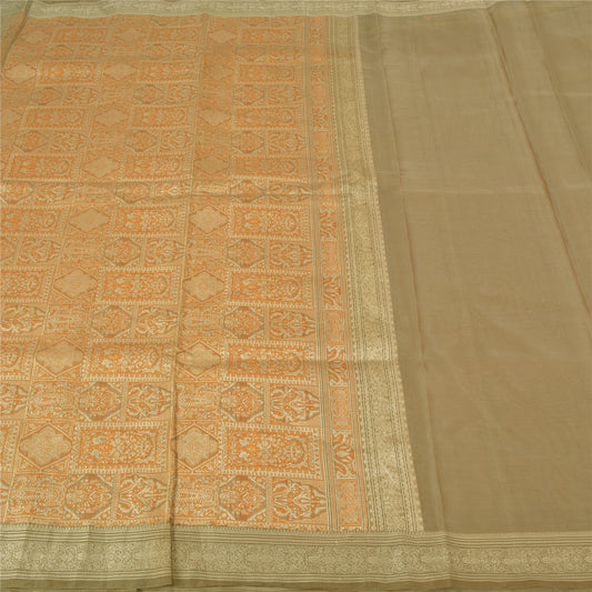 Sanskriti Vintage Pale Cream Sarees Pure Silk Woven Premium Sari Craft Sustainable Fabric
