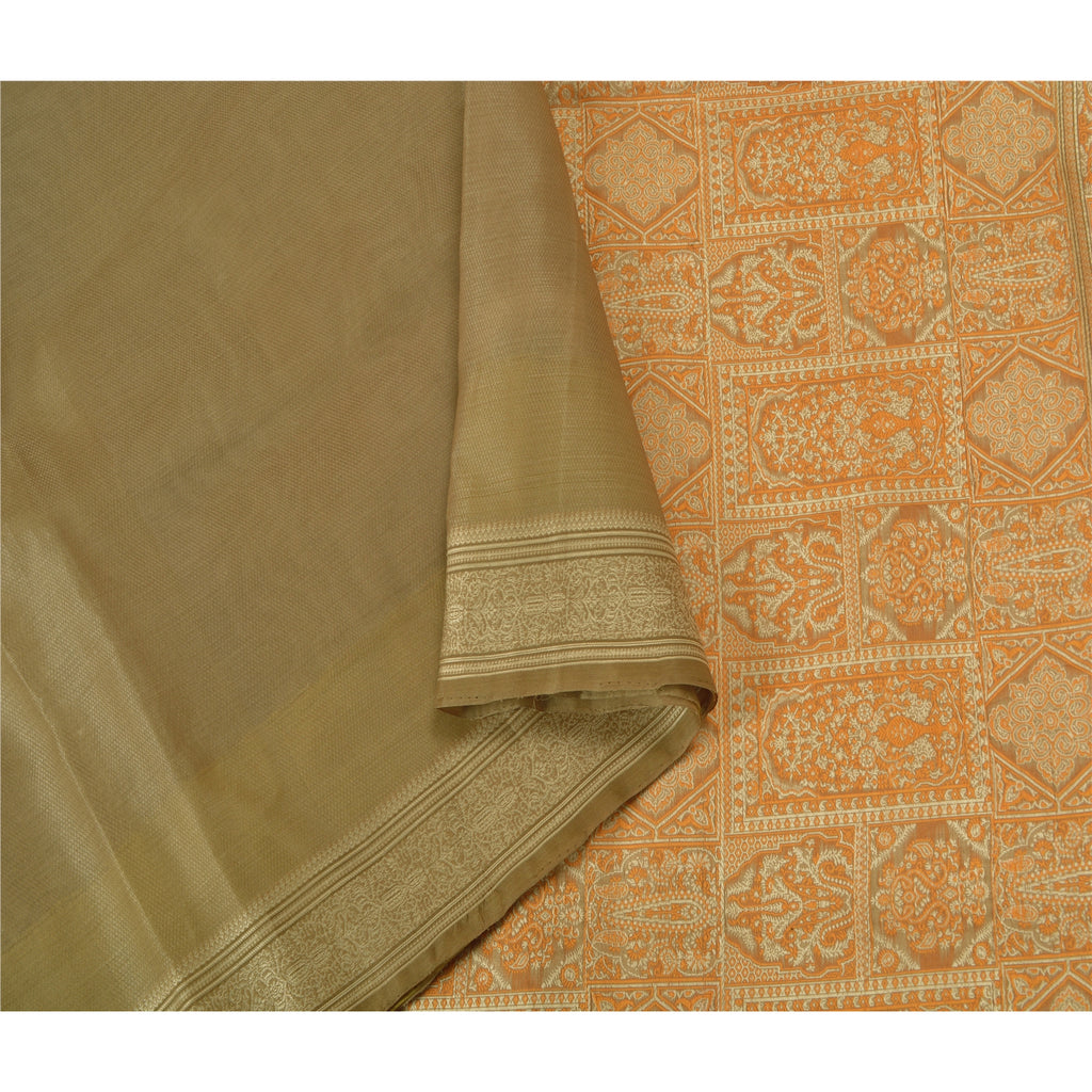Sanskriti Vintage Pale Cream Sarees Pure Silk Woven Premium Sari Craft Sustainable Fabric