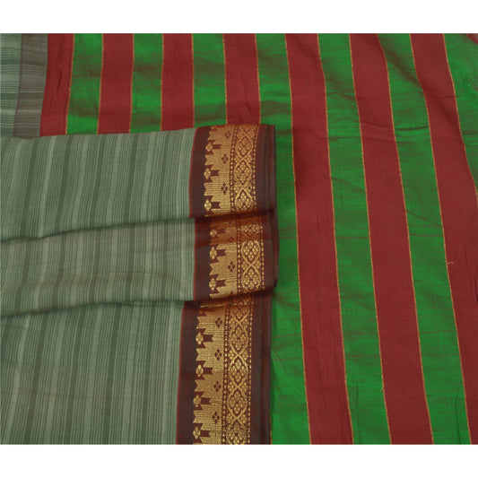 Sanskriti Vintage Indian Sarees Cotton Silk Woven Zari Sari Craft 5 Yard Sustainable Fabric