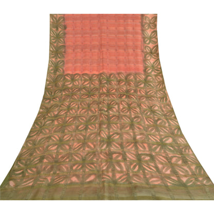 Sanskriti Vintage Pink India Sarees Pure Silk Printed Woven Premium Sari Sustainable Fabric
