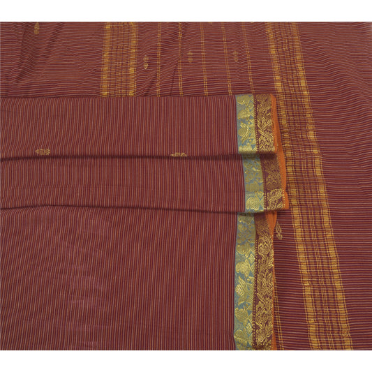 Sanskriti Vintage Dark Red Sarees Pure Cotton Woven Ilkal Premium Sari Sustainable Fabric