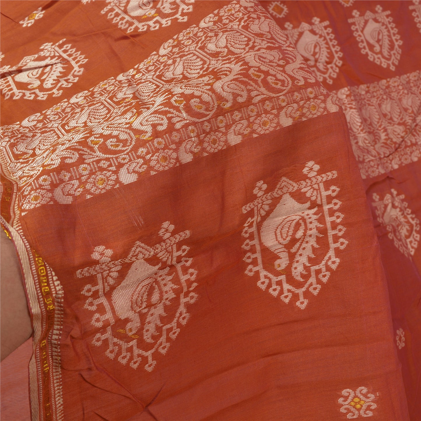Сари Sanskriti Vintage Orange, 100% чистый шелк, ручная работа, премиальная ткань для сари из экологически чистой ткани