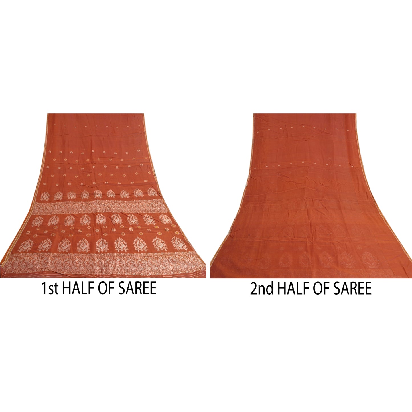 Сари Sanskriti Vintage Orange, 100% чистый шелк, ручная работа, премиальная ткань для сари из экологически чистой ткани