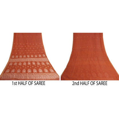 Сари Sanskriti Vintage Orange, 100% чистый шелк, ручная работа, премиальная ткань для сари из экологически чистой ткани