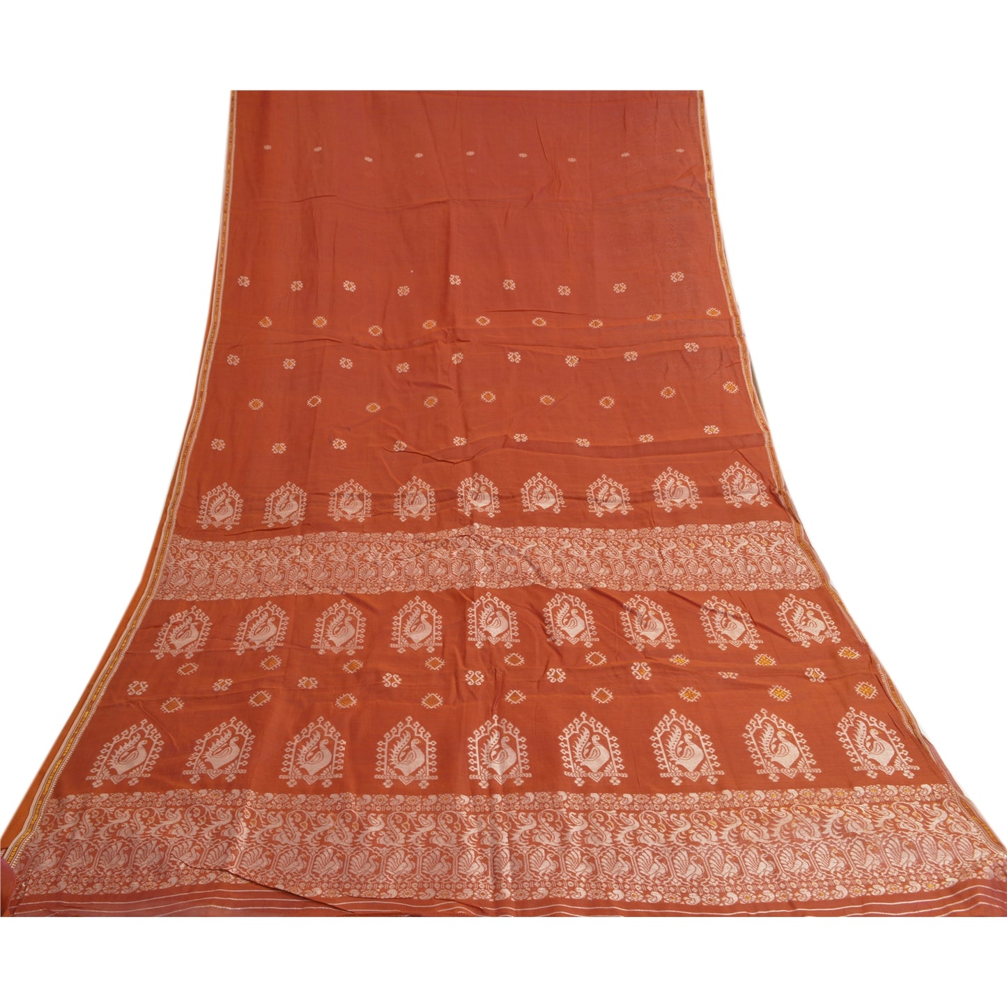 Сари Sanskriti Vintage Orange, 100% чистый шелк, ручная работа, премиальная ткань для сари из экологически чистой ткани