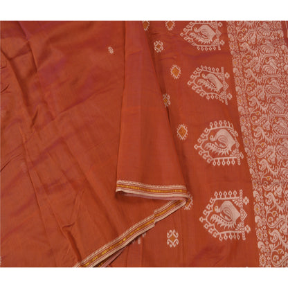 Сари Sanskriti Vintage Orange, 100% чистый шелк, ручная работа, премиальная ткань для сари из экологически чистой ткани