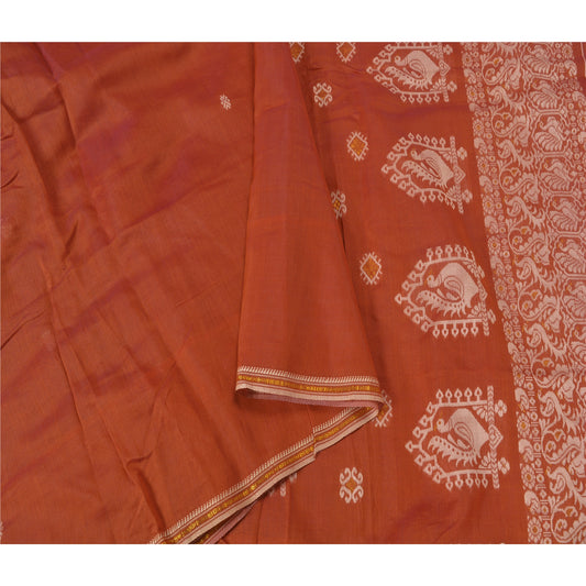 Сари Sanskriti Vintage Orange, 100% чистый шелк, ручная работа, премиальная ткань для сари из экологически чистой ткани