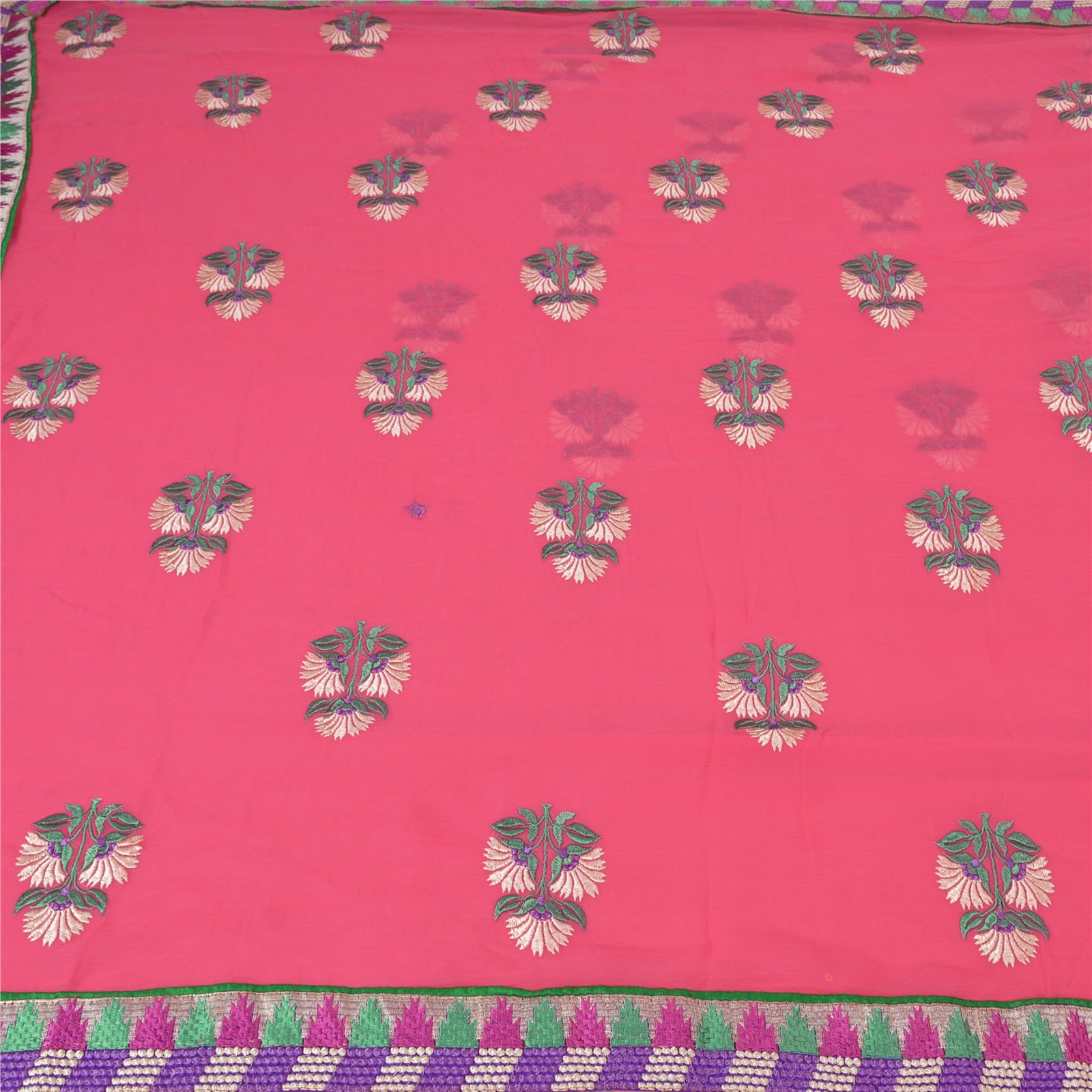 Sanskriti Vintage Pink Sarees Blend Georgette Broderet Premium Sari Bæredygtigt Stoff