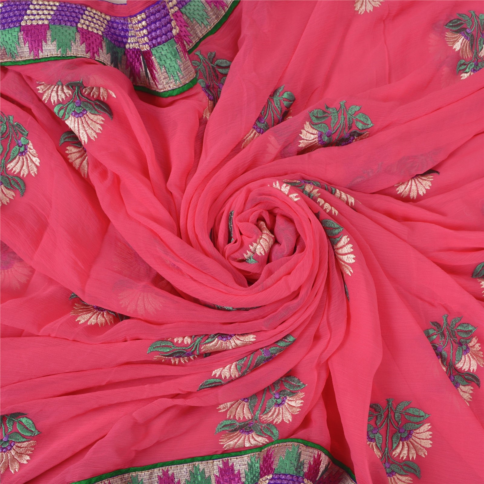 Sanskriti Vintage Pink Sarees Blend Georgette Broderet Premium Sari Bæredygtigt Stoff