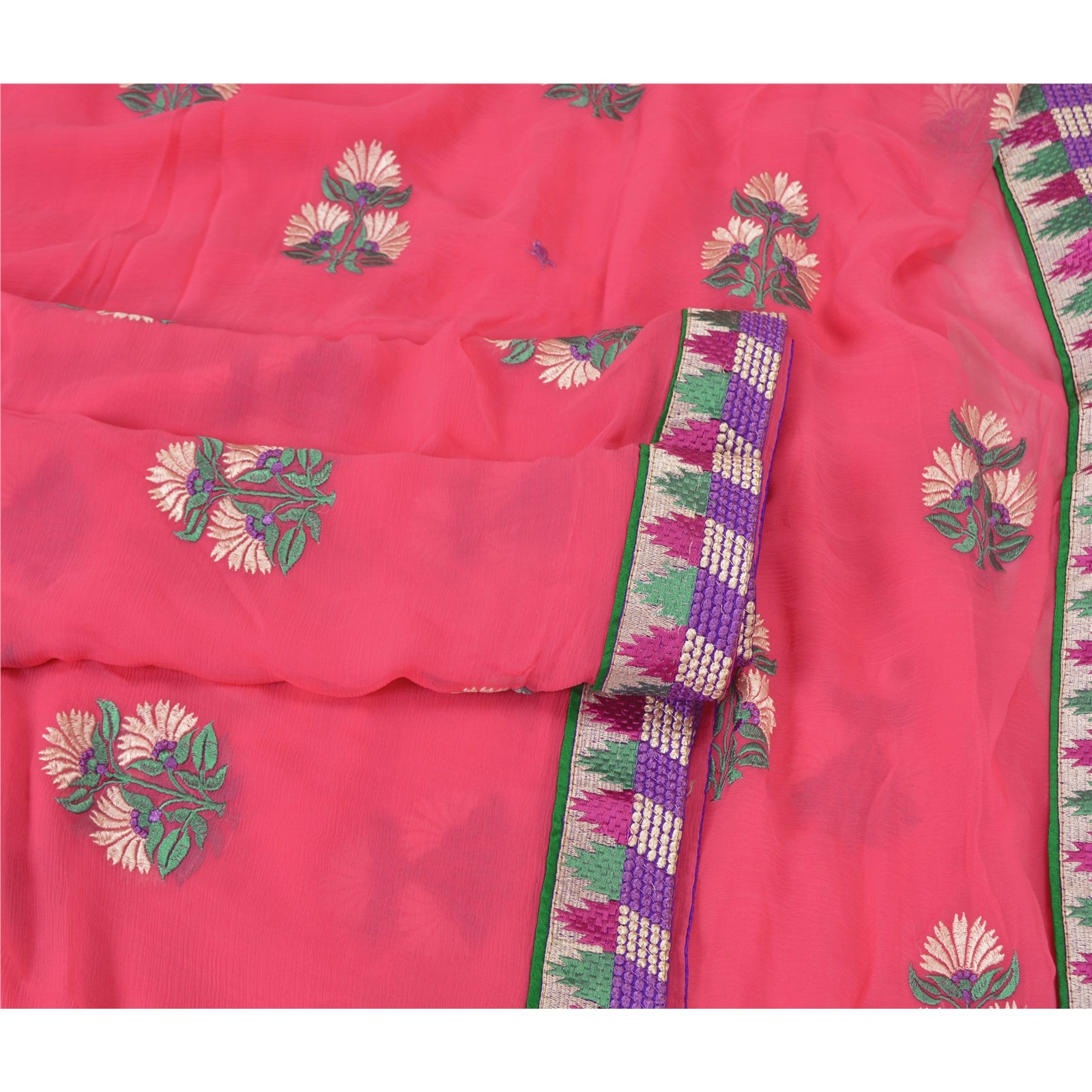 Sanskriti Vintage Pink Sarees Blend Georgette Broderet Premium Sari Bæredygtigt Stoff