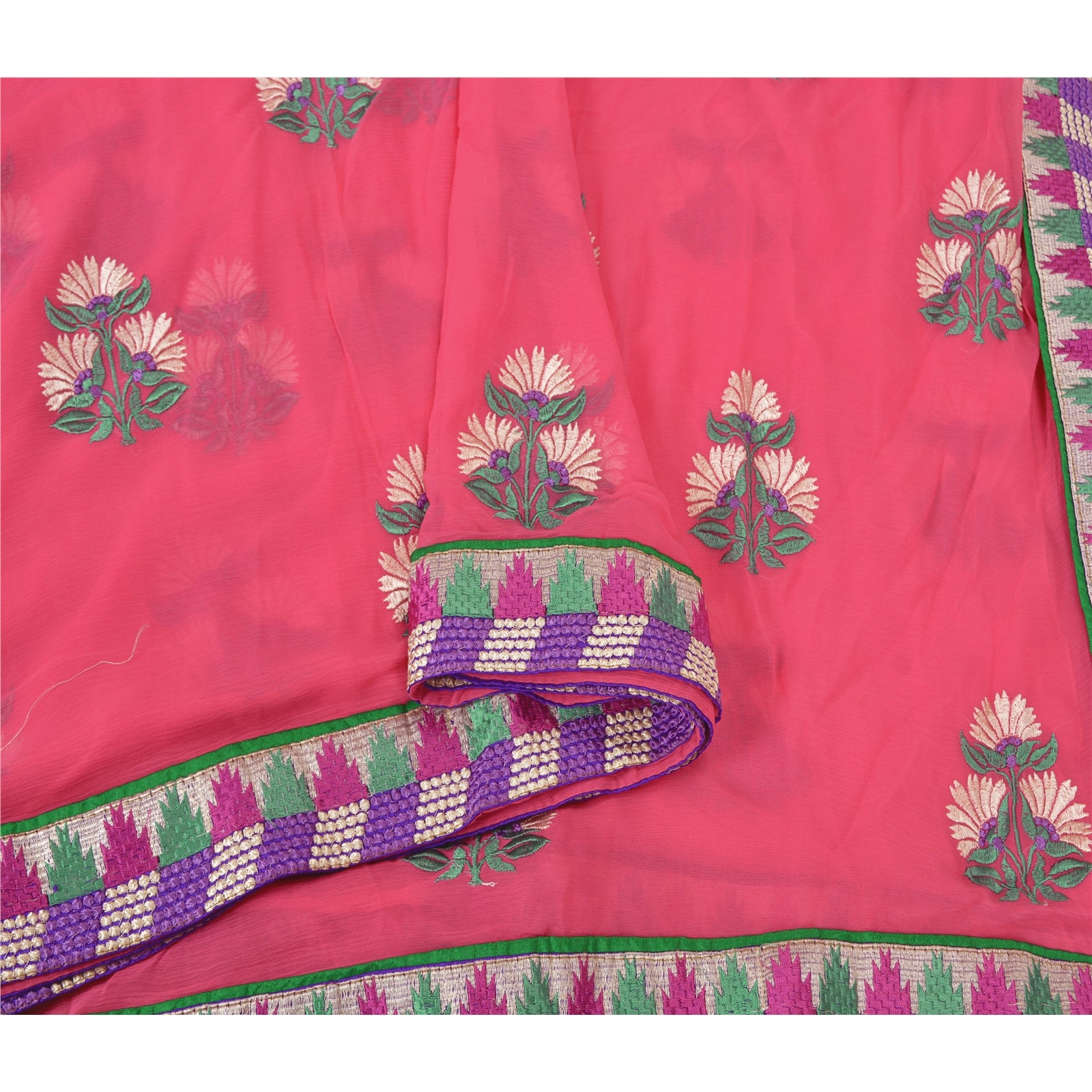 Sanskriti Vintage Pink Sarees Blend Georgette Broderet Premium Sari Bæredygtigt Stoff