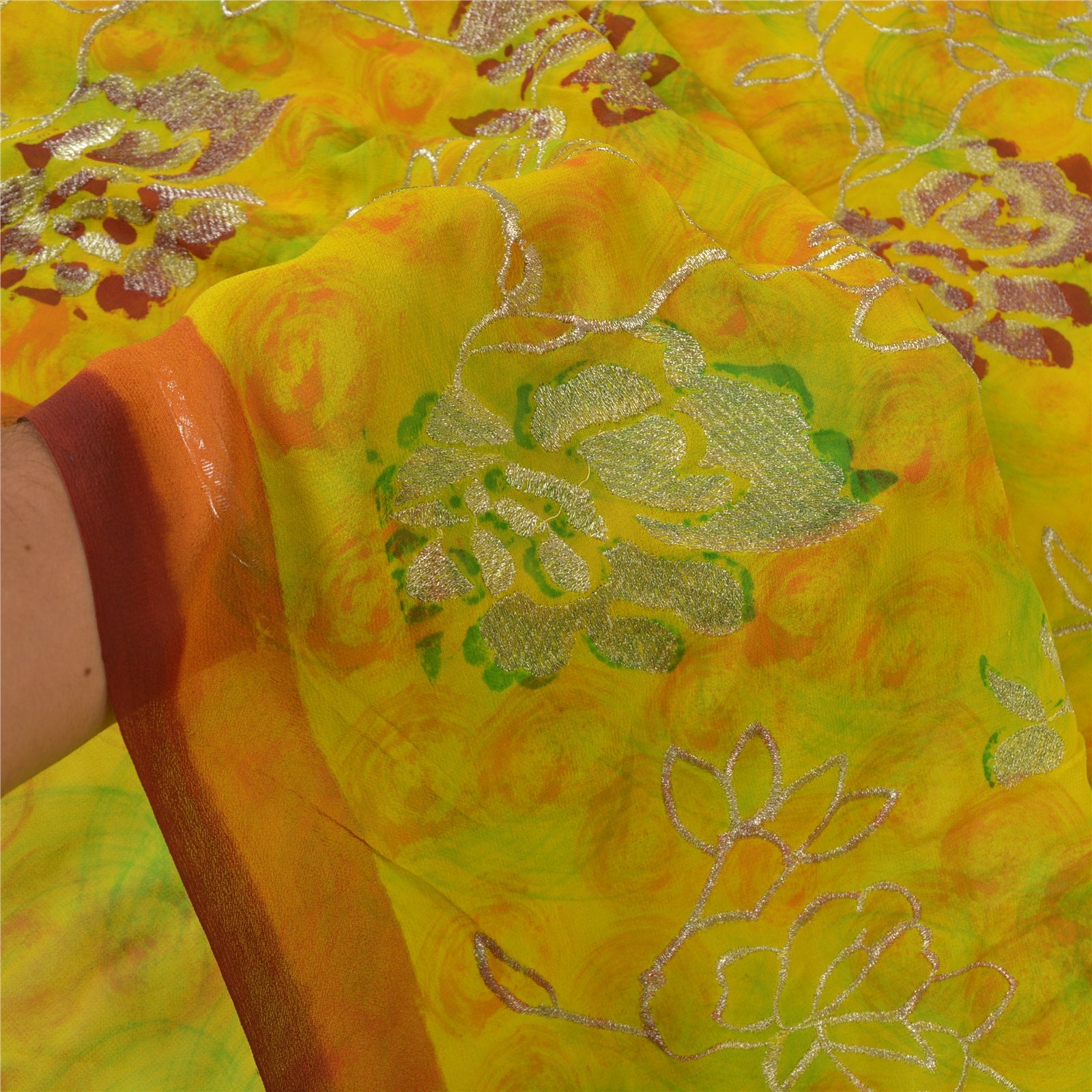 Sanskriti Vintage Bollywood Sarees Ren Georgette Silke Broderet Sari Bæredygtigt Stof