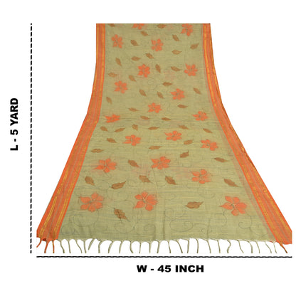 Sanskriti Vintage Cream Indian Sarees 100% Pure Cotton Printed Sari Craft Sustainable Fabric