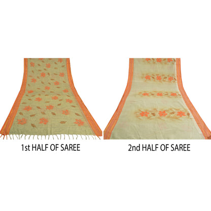 Sanskriti Vintage Cream Indian Sarees 100% Pure Cotton Printed Sari Craft Sustainable Fabric