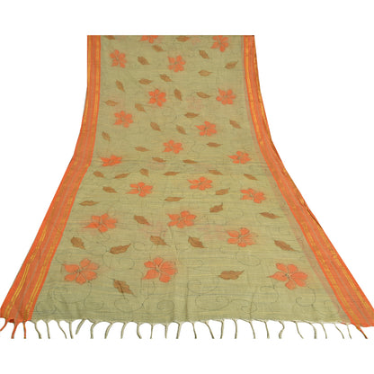 Sanskriti Vintage Cream Indian Sarees 100% Pure Cotton Printed Sari Craft Sustainable Fabric