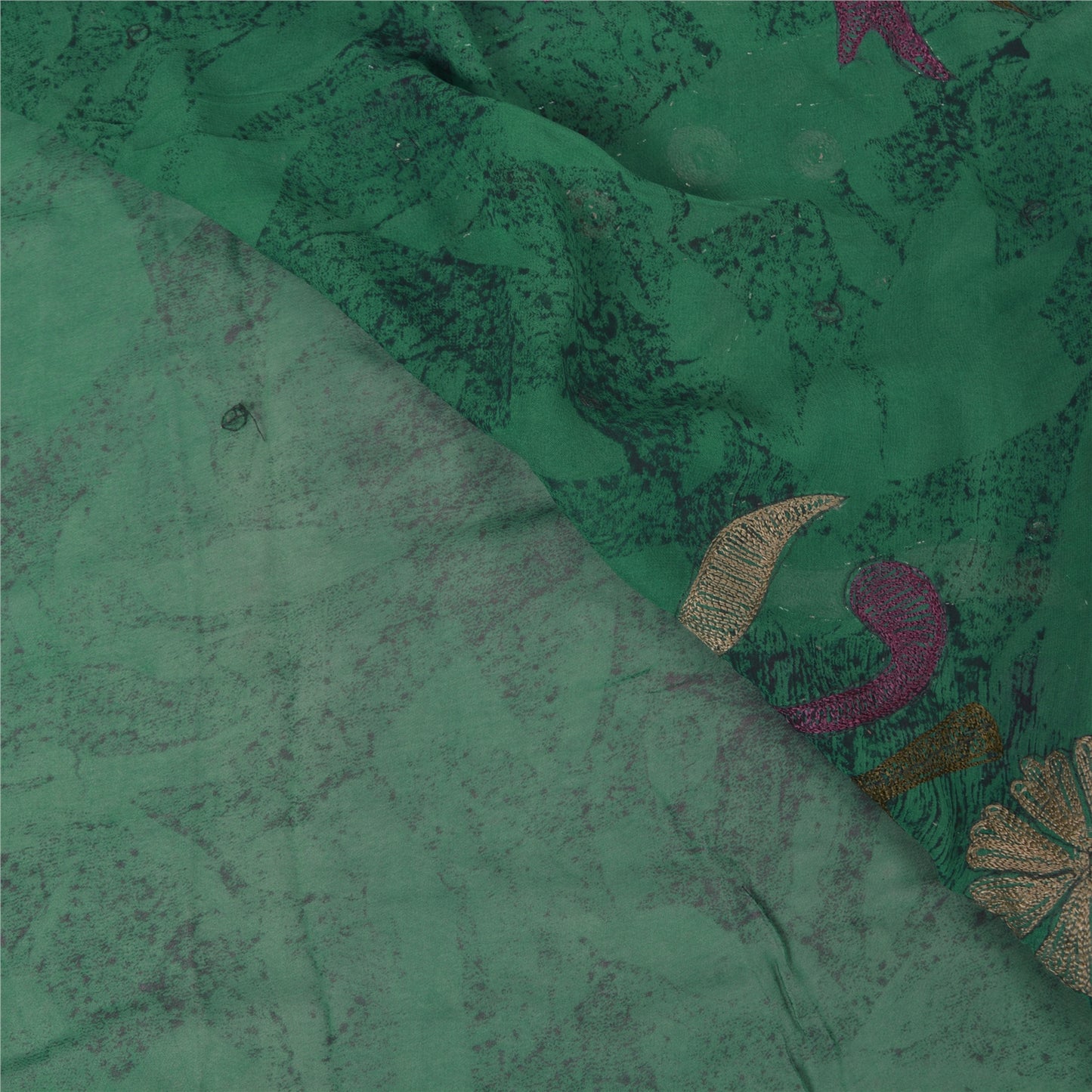 Санскритские винтажные зеленые сари из смеси жоржета, расшитые вручную бисером, этническое сари, устойчивая ткань