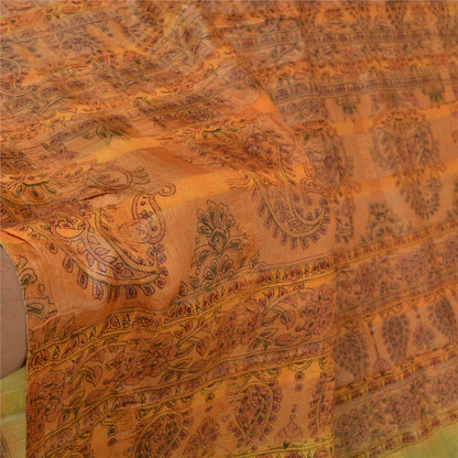 Sanskriti Vintage Green Indian Sarees 100% Pure Silk Printed Sari Craft Sustainable Fabric